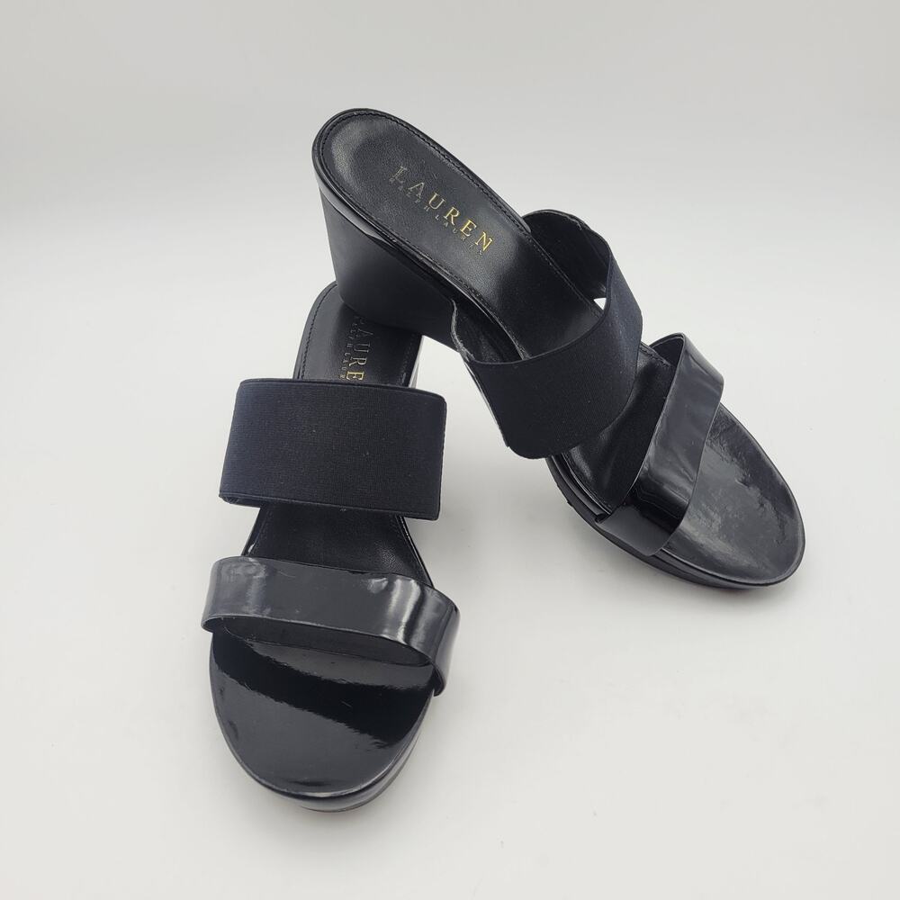 Ralph Lauren Women’s Rhianna Black Sandals Slides Wedge Heel Shoes Sz 8 B